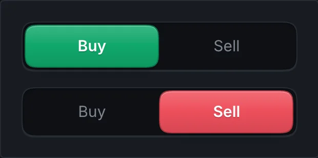 Buy and Sell segmented controls, each half the width