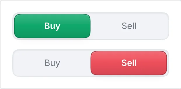 Buy and Sell segmented controls, each half the width