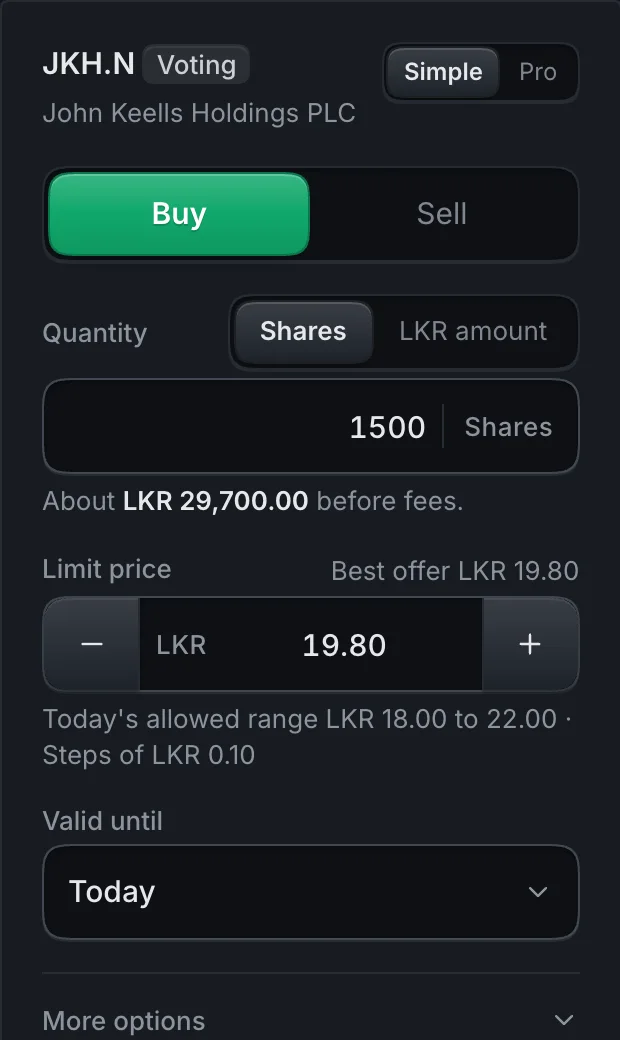 Simple order ticket for JKH.N