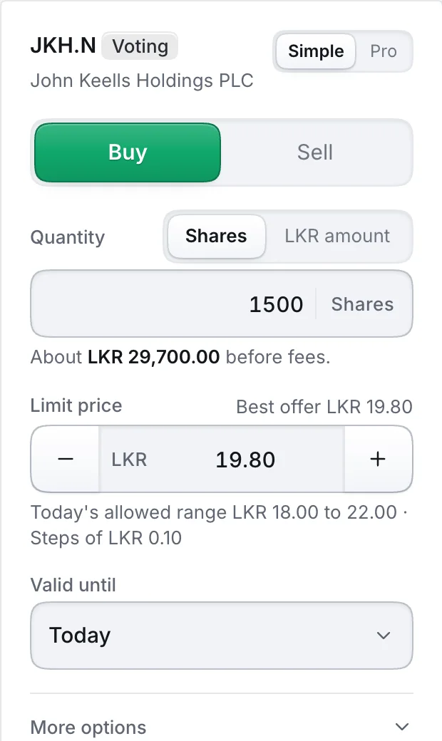 Simple order ticket for JKH.N