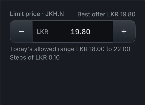 Limit price stepper set to the best offer