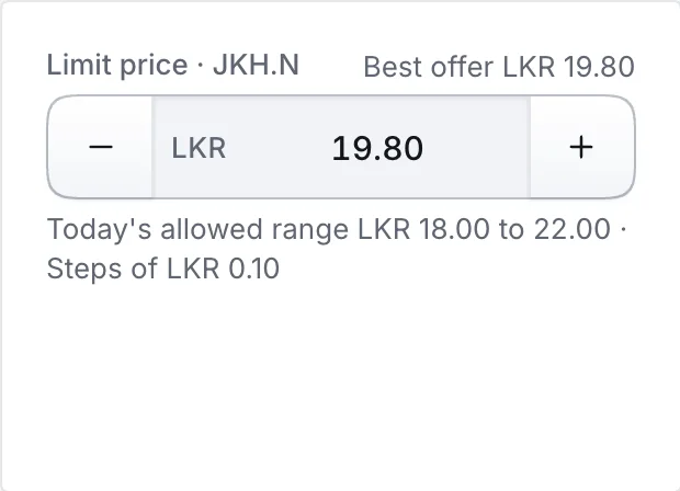 Limit price stepper set to the best offer